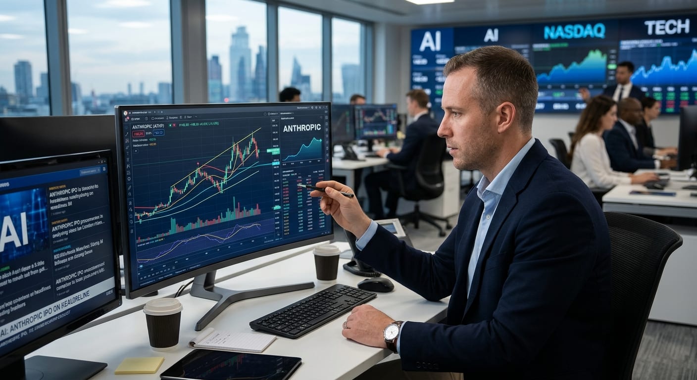 Couverture de guide d'investissement financier illustrant l'analyse de cotation boursière et l'intelligence artificielle